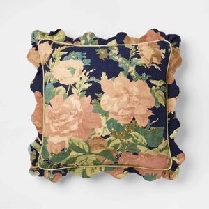 Square Floral Bloom w/ Scallop Flange Throw Pillow Navy - Threshold Studio McGee